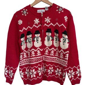 Vintage Hand Knit "Ugly" Christmas Holiday Snowflake Snowmen Sweater